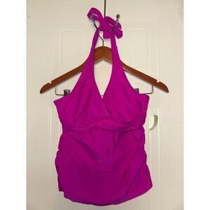 ATHLETA Bra Cup Wrap Magenta Halter Tankini Top Size 34 B/C